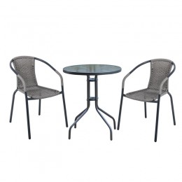 BALENO Set Κήπου - Βεράντας: Τραπέζι + 2 Πολυθρόνες Μέταλλο Γκρι - Wicker Mixed Grey Ε240,1