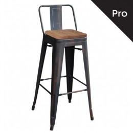 RELIX Wood Σκαμπό Bar-Pro με Πλάτη, 44x44x75/100cm Μέταλλο Βαφή Antique Black, Απόχρωση Ξύλου Dark Oak Ε5208,10