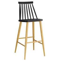 LAVIDA Σκαμπό BAR με Πλάτη, 43x49x76/107cm Μέταλλο Βαφή Φυσικό, PP Μαύρο ΕΜ153,2