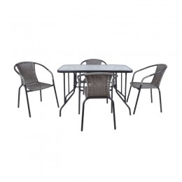 BALENO Set Τραπεζαρία Κήπου: Τραπέζι + 4 Πολυθρόνες Μέταλλο Γκρι - Wicker Mixed Grey Ε240,4