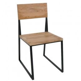 VILLAGE Καρέκλα Tραπεζαρίας, 44x57x85cm Μέταλλο Βαφή Μαύρο, Ξύλο Ακακία Απόχρωση Φυσικό ΕΑ7001