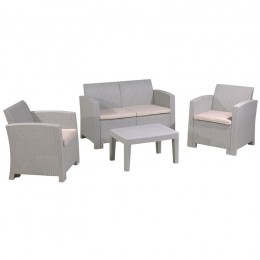 SAVANNA Set Σαλόνι Κήπου Βεράντας K/D, PP-UV Sand Grey Μαξιλάρια Μπεζ Ε352,1