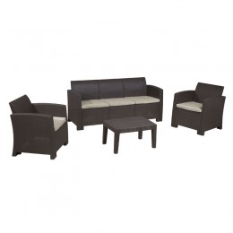 SAVANNA Set Σαλόνι Κήπου Βεράντας K/D, PP-UV Καφέ Μαξιλάρια Grey-White