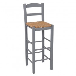 ΣΙΦΝΟΣ Σκαμπό BAR με Πλάτη, Οξιά Εμποτισμός Λάκα Γκρι, Κάθισμα Ψάθα