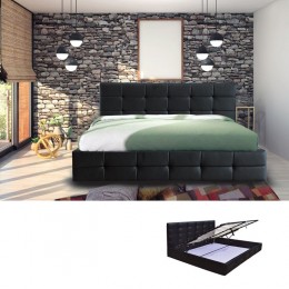 FIDEL Κρεβάτι Διπλό με Αποθηκευτικό Χώρο, 168x215x107cm για Στρώμα 160x200cm, PU Μαύρο Ε8053Α