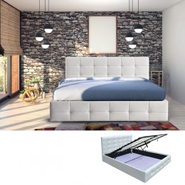 FIDEL Κρεβάτι Διπλό με Αποθηκευτικό Χώρο, 168x215x107cm για Στρώμα 160x200cm, PU Άσπρο Ε8053Α,1