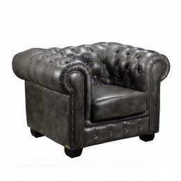 CHESTERFIELD 689 Πολυθρόνα Σαλονιού - Καθιστικού, 103x92x72cm Δέρμα, Απόχρωση Antique Grey Ε9574,12