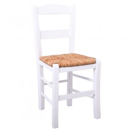 ΣΥΡΟΣ Καρέκλα Οξιά 41x45x88cm Βαφή Εμποτισμού Λάκα Άσπρο, Κάθισμα Ψάθα Ρ950,Ε8