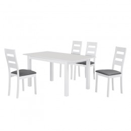 MILLER Set Τραπεζαρία Κουζίνας Άσπρο, Ύφασμα Γκρι: Τραπέζι Επεκτεινόμενο + 4 Καρέκλες Ε781,2S
