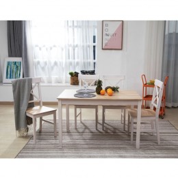 DAILY Set Τραπεζαρία Ξύλινη Σαλονιού - Κουζίνας: Τραπέζι + 4 Καρέκλες / Άσπρο - Φυσικό Ε783,2S