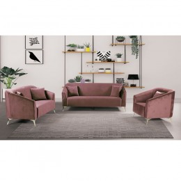 LUXE Set Σαλόνι: 3Θέσιος + 2Θέσιος + Πολυθρόνα, Ύφασμα Velure Απόχρωση Antique Pink Ε9634,2S