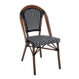 PARIS Καρέκλα Bistro, Αλουμίνιο Καρυδί, 46x54x88cm Wicker Μαύρο - Άσπρο, Στοιβαζόμενη Ε291,1