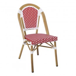 PARIS Καρέκλα Bistro, Αλουμίνιο Φυσικό, 46x54x88cm Wicker Άσπρο - Κόκκινο, Στοιβαζόμενη Ε291,2