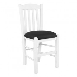 CASA Καρέκλα Οξιά 42x45x88cm Βαφή Εμποτισμού Άσπρο, Κάθισμα Pu Μαύρο Ρ966,Ε8Τ