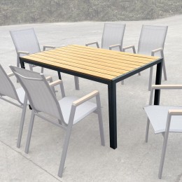 VIRNA Τραπέζι Κήπου-Βεράντας, Μέταλλο Βαφή Ανθρακί, 150x90x73cm Polywood Φυσικό Ε6797,1