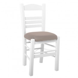 ΣΙΦΝΟΣ Καρέκλα Οξιά 41x45x88cm Βαφή Εμποτισμού Λάκα Άσπρο, Κάθισμα Pu Cappuccino Ρ969,Ε8Τ1