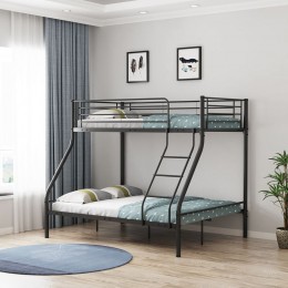 DOUBLE Κρεβάτι Κουκέτα Μέταλλο Βαφή Μαύρο, Για στρώματα 140x190+90x190cm Ε8045,1