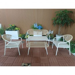 PALERMO Set Σαλόνι Κήπου- Μεταλλικό Άσπρο, Wicker Φυσικό :Τραπέζι+2 Θέσιος+2 Πολυθρόνες Ε257,1