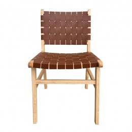 DUNE Καρέκλα Τραπεζαρίας, Ξύλο Απόχρωση Φυσικό, 50x59x85cm Κάθισμα-Πλάτη Ιμάντες Pu Καφέ Ε7515,1