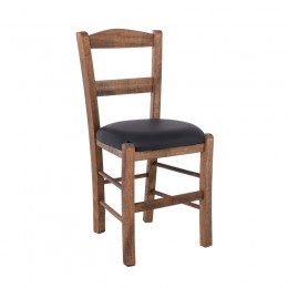 ΣΥΡΟΣ Καρέκλα Οξιά Βαφή Εμποτισμού Καρυδί, 41x45x88cm Κάθισμα Pu Μαύρο Ρ950,Ε2Τ