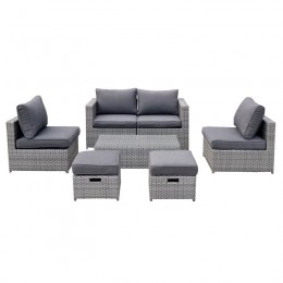 BALI Set Wicker 6 θέσεων: 1 Τραπέζι+1 Καναπέ 2θ+2 Σκαμπό +2 καθίσματα 1θ, Απόχρωση Γκρι Ε6625,1