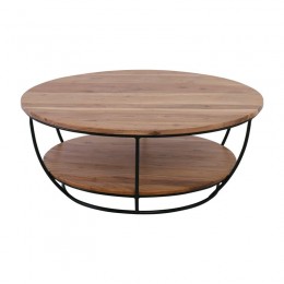 ROY-W Τραπεζάκι Σαλονιού Καθιστικού, Φ90cm H.35cm Μέταλλο Βαφή Μαύρο, Ξύλο Ακακία Φυσικό ΕΑ7075,W