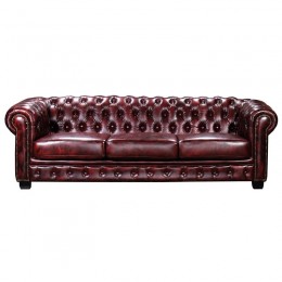 CHESTERFIELD Birmingham Καναπές 4Θέσιος Σαλονιού Καθιστικού,241x92x74cm  Δέρμα Antique Red Ε9574,44