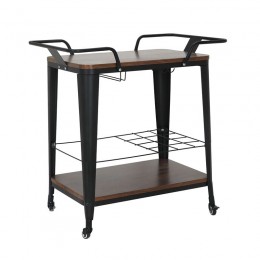 RELIX Trolley Bar-Pro Μέταλλο Βαφή Μαύρο, 74x49x82cm MDF Απόχρωση Καρυδί Ε5211,1