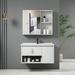 IDEA-2 Set Έπιπλο Κρεμαστό Μπάνιου Άσπρο, Up:55x11x60cm Down:60x47x45cm Καθρέπτης + Πάγκος με Νιπτήρα και Μπαταρία ΕΝ101,1