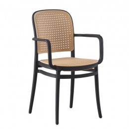 FLORENCE Πολυθρόνα PP Μαύρο, 54x54x84cm PP Rattan Μπεζ, Στοιβαζόμενη Ε387,20