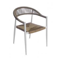 MADY Πολυθρόνα Βεράντας-Κήπου ALU Άσπρο, 56x59x78cm Rope Wicker Φυσικό, Στοιβαζόμενη Ε6714,2