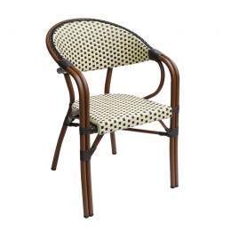 PARIS Πολυθρόνα Bistro Αλουμίνιο Καρυδί, 57x59x84cm Wicker Μπεζ - Καφέ, Στοιβαζόμενη Ε258,6