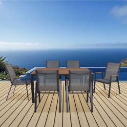 VIRNA Set Τραπεζαρία: Τραπέζι + 6 Πολυθρόνες, Table:150x90x73 Chair:61x56x90 Μέταλλο Βαφή Ανθρακί, Polywood Φυσικό Ε6797,1S