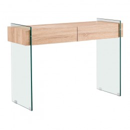 GLASSER Wood Κονσόλα Διάφανο Γυαλί 12mm - 110x40x76cm με Συρτάρια Απόχρωση Δρυς ΕΜ841,1