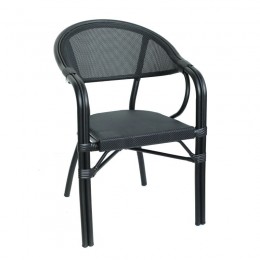 VEGERA Πολυθρόνα Dining 57x58x83cm Αλουμίνιο Βαφή Μαύρο Textilene Μαύρο, Στοιβαζόμενη Ε258,14