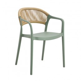 DONNA Πολυθρόνα Στοιβαζόμενη, 56x54x81cm PP-UV Forest Green, Rope Wicker Φυσικό Ε3150,2
