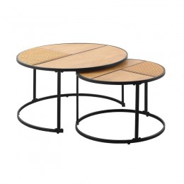 PABLO Set-2 Τραπεζάκια Σαλονιού-Καθιστικού, Φ.60 H.41cm + Φ.80 H.45cm Μέταλλο Βαφή Μαύρο, Απόχρωση Φυσικό ΕΜ9617,S