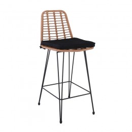 SALSA Σκαμπό BAR-Pro με Πλάτη, Μαξιλάρι Μαύρο, 45x55x75/113cm Μέτ.Βαφή Μαύρο, Wicker Φυσικό Ε252,11