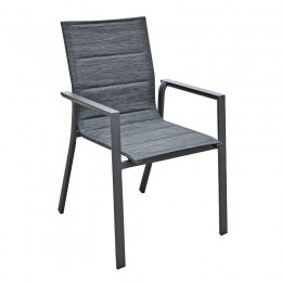 NAPOLI Πολυθρόνα Dining 59x62x90cm Αλουμίνιο Βαφή Μαύρο Textilene Ανθρακί, Στοιβαζόμενη Ε6728,1