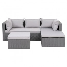 CORNER Set Wicker, Γωνία με Σκαμπό, Απόχρωση Ανοιχτό Γκρι Ε6628,1