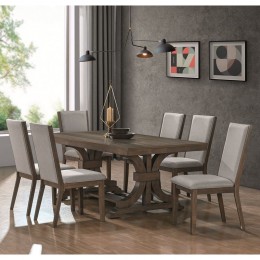 KING Set Τραπεζαρία Ξύλινη Σαλονιού: Τραπέζι+6 Καρέκλες, Antique Grey, Ύφασμα Αν.Γκρι