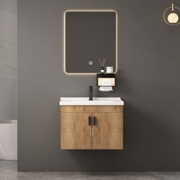 IDEA-3 Set Έπιπλο Κρεμαστό Μπάνιου Φυσικό, Καθρέπτης LED+ Πάγκος με Νιπτήρα και Μπαταρία