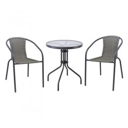 BALENO-W Set Κήπου - Βεράντας: Τραπέζι + 2 Πολυθρόνες Μέταλλο Ανθρακί, Wicker Mixed Grey