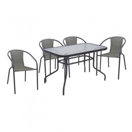 BALENO-W Set Τραπεζαρία Κήπου: Τραπέζι + 4 Πολυθρόνες Μέταλλο Ανθρακί, Wicker Mixed Grey