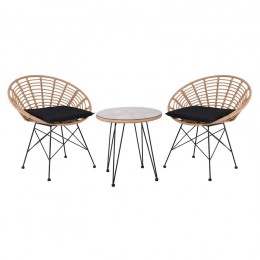 SALSA Coral Coffee Set Κήπου Μέταλλο Μαύρο - Γυαλί - Wicker Φυσικό: Τραπεζάκι+2 Πολυθρόνες