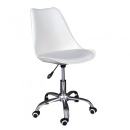 MARTIN-W Καρέκλα Γραφείου, Βάση Χρώμιο, PP & Pu Άσπρο, Μονταρισμένη Ταπετσαρία