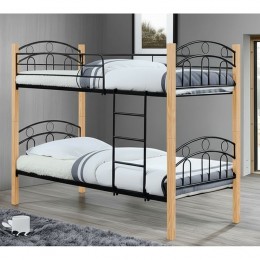 NORTON Κρεβάτι Κουκέτα Μέταλλο Βαφή Μαύρο, Ξύλο Φυσικό