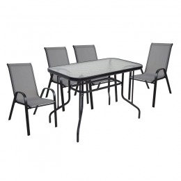 RIO Set Τραπεζαρία Κήπου Μέταλλο Βαφή Μαύρο, Textilene Γκρι: Τραπέζι + 4 Πολυθρόνες