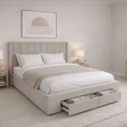 NEBRASKA Κρεβάτι Διπλό με Αποθηκευτικό Χώρο+2 Συρτάρια, για Στρώμα 160x200cm, Ύφ.Μπεζ