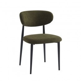 POINT Καρέκλα Τραπεζαρίας Μέταλλο Βαφή Μαύρο, Teddy Ύφασμα Olive Green